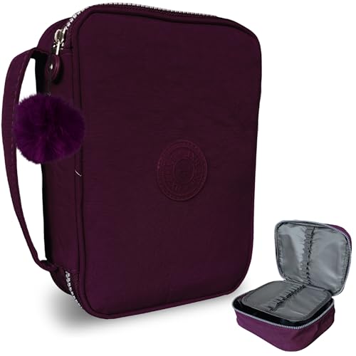 Genérico Estojo Box Escolar Grande 100 Lápis Nylon Com 25 Elásticos Roxo com Pom Pom