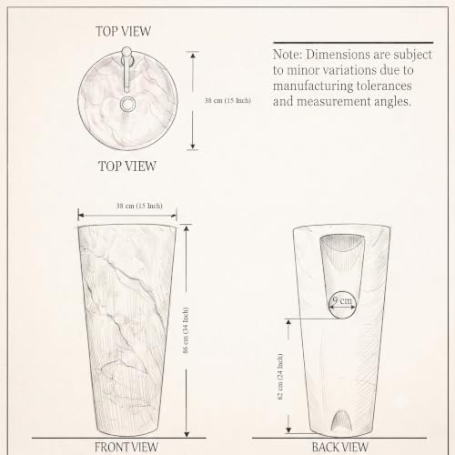 Image of Backline Pedestal Wash Basin| Free Standing Pedestal Basin 7 Years Warranty | One Piece Basin for Bathroom /Office /Living Room /Restaurant (Size - 15 x 15 x 34 Inch) (White Glossy)