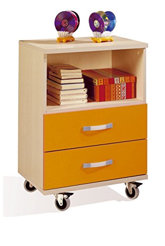 Mesita sinfonier infantil con ruedas 55x78 cm. color haya con naranja, mesa niños