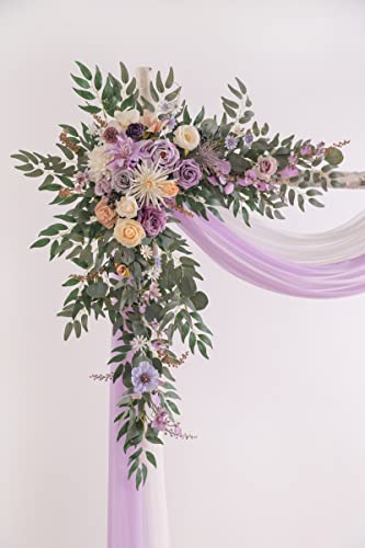 Serra Flora Wedding Arch Flowers Kit (Pack Of 4) 2Pcs Artificial Flower Arrangement With 2Pcs Draping Fabric Floral Swags For Ceremony Reception Backdrop Decorations (Purple) #TOP4