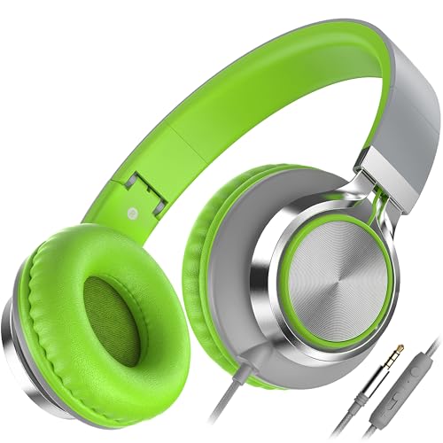 AILIHEN Casque Audio, C8 Casque Audio Écouteurs Stéréo Supra-aural Pliable Microphone et Contrôle du Volume pr Smartphone PC (Gris/Vert)