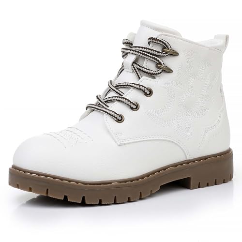 Ahannie Boys Girls Boots Kids Combat Ankle Boots Embroidered Stylish Fall Shoes with Side Zipper(Toddler/Little Kid/Big Kid)