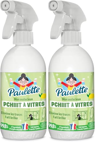 Paulette - Pchi-Pchiiit à Vitres Citron - Alcool Ménager Dégraissant pour Toute Surface en Verre, Ecocert - Fabriqué en France - 500ml (Lot de 2)