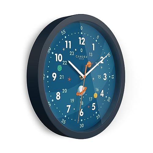 Cander Berlin MNU 1230 A Kinderwanduhr lautlos 30,5 cm Astronaut analog Lernuhr Jungen Mädchen Kinderzimmer ohne Tickgeräusche