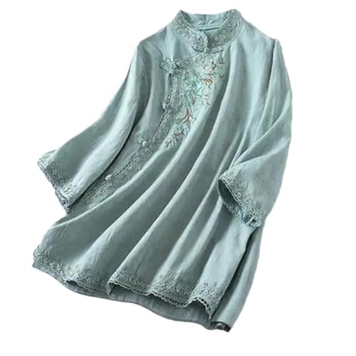 Haut Cheongsam vintage brodé en coton et lin de style chinois traditionnel