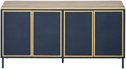 Sideboard Buffet Cabinet, Kitchen Storage Cabinet Console Televison Table with Pop-up Doors for Living Room Home Furniture (Blue Gold)