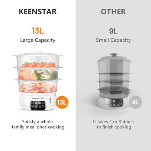 image for KEENSTAR 13.7QT Electric Food Steamer for Cooking, 3 Tiers BPA-Free Ba