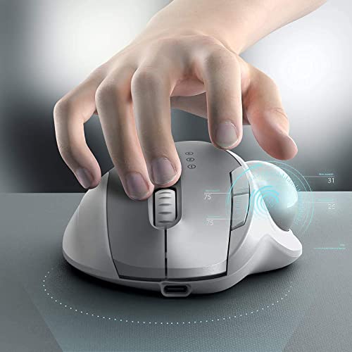 Wireless Trackball Mouse - 2.4G Usb + Dual Bluetooth Rollerball Mouse, Easy Thumb Control, Rechargeable Ergonomic Trackball Mice For Macbook, Laptop, Pc, Ipad, Windows, Android, Ios (White Silver) #TOP3