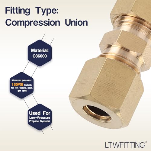 Ltwfitting HF62430 1/4-Inch Od Compression Union,Brass Compression Fitting thumb #2