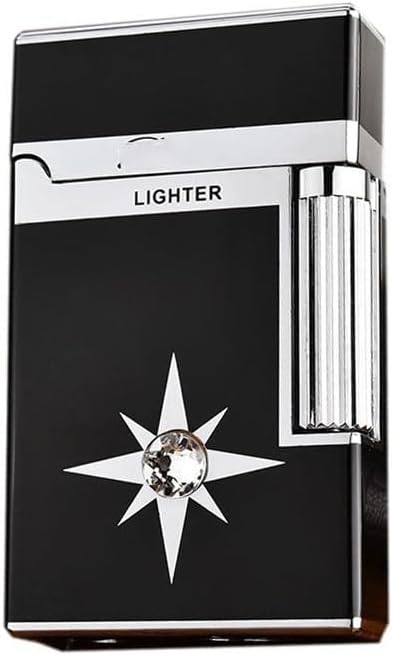 Flint Side Slide Ignition Igniter, Classic Grinding Wheel Lighter, Metal Bright Tone Lighter,Adjustable Soft Flame Lighter Refillable Gas Butane Lighter, for Cigarette/Cigar/Candle Gifts for Men(Black