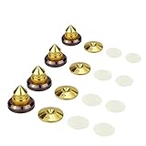 LAMPTOP 4 PCS Golden-Plated Speaker Spikes, Speaker Stands CD Audio Subwoofer Amplifier Turntable Isolation Feet Solid Brass Cone Isolator Brass Base Pads Shockproof Mats with Double-Sided Adhesive