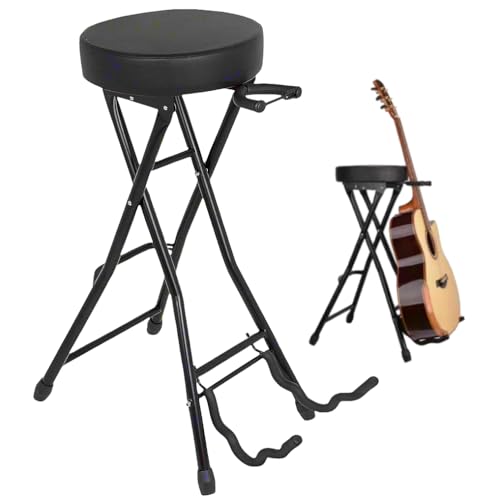 STRONGBERRY Guitar Stool & Stand Combo - 30' Padded Seat w/Built-in Cradle for Acoustic, Electric, Bass Guitars, 300lb Capacity