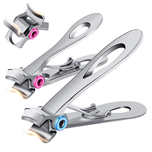 PrettyDiva Nail Clippers For Thick Nail - 2pcs Wide Jaw Opening Oversize Stainless Steel Toenail Clipper Cutter Trimmer with Nail File For Thick Nails, Extra Large Toe nail Clippers for Adults