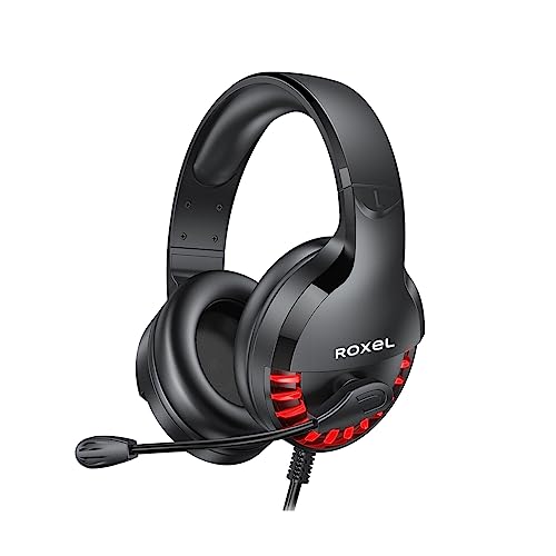 Roxel RGM-250 Wired Gaming Headset for PC PS4/PS5 Xbox - Computer Headphones with Microphone/Adjustable Headband, 7.1 Surround Sound, Noise Isolating Wired Headset with RGB Light
