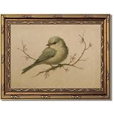 Myzoran Gold Framed Bird Canvas Wall Art,Vintage Birds Wall Decor Aesthetic,Cherry Blossom Beige...