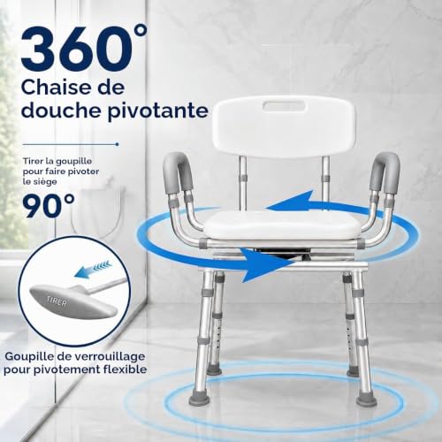 Agrish Chaise de Douche Pivotante avec Dossier et Accoudoirs Amovibles – vue 2