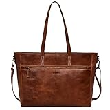 LEABAGS Turin Shopper aus echtem Leder im Vintage Look l Umhängetasche für Damen I Handtasche I Aktentasche mit Laptopfach I Schultertasche I Henkeltasche I 43x13x30 cm I Cognac Braun