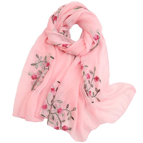 Tapp Collections Embroidery Chiffon Shawl - Lightweight Fashion Summer & Fall Scarf - Pink