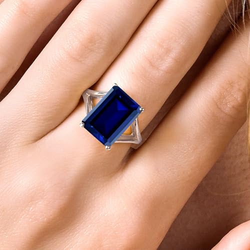 Gem Stone King 5-10 Cttw Gemstone Birthstone Solitaire Engagement Ring For Women | 925 Sterling Silver | 14X10MM Emerald Cut | Wedding Anniversary Promise Ring For Women | Available In Size 5-9 5