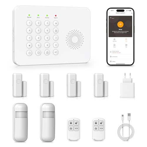 PGST Sistema de Alarma para casa,Kit inalámbrico, WiFi, 4G gsm, Admite Alarma de conexión SMS/App Push, 100 Zonas, aplicación Smart Life (Tuya),Compatible con Google Home y Alexa
