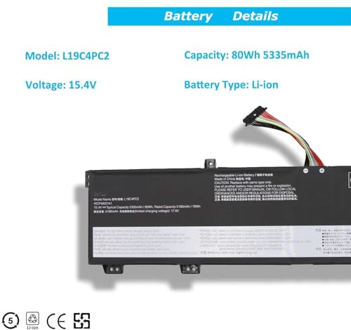 Image of WISTAR L19M4PC2 L19C4PC2 Laptop Battery for Lenovo Legion 5-17IMH05 5-17IMH05H Legion 7-15IMH05 7-15IMHg05 Series 5B10W86188 SB10W89199 5B10W86189 SB10W86197 15.36V 80Wh 5350mAh 4-Cell