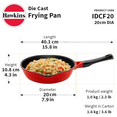 Image of Hawkins 20 cm Frying Pan, Die Cast Ceramic Coated Non Stick Induction Small Fry Pan, Red (IDCF20)