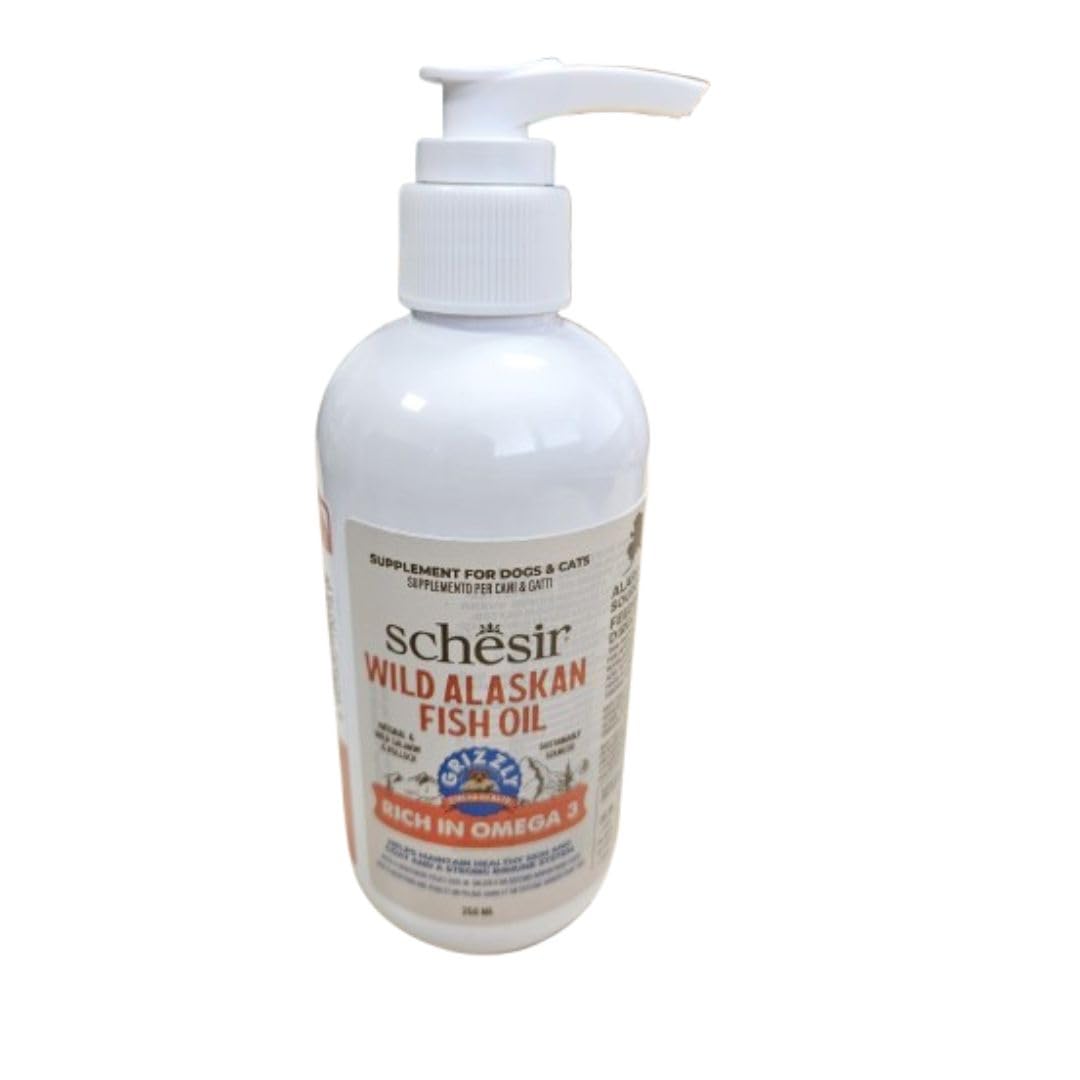 ANIMALUJOS Aceite de Pescado Salvaje de Alaska Aceite Grizzly, 250 ml, Rico en Omega 3 para Piel y Pelaje Saludable de Perros y Gatos – Suplemento Nutricional Natural - SCHESIR
