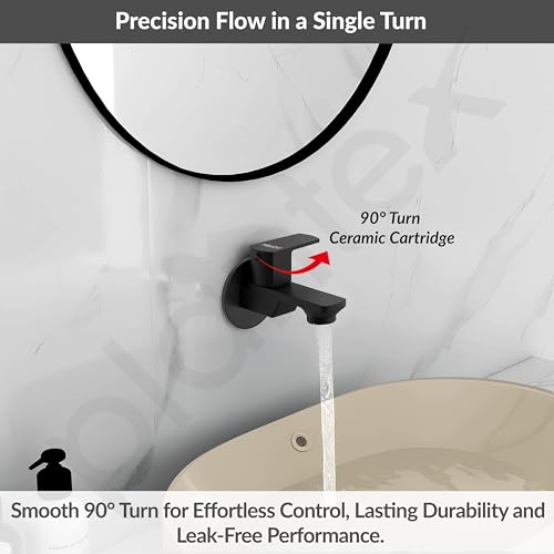 Image of Plantex Single Lever Water Tap for Bathroom with Water-Saving Aerator /Wall Mount Bib Cock with Wall Flange and Teflon Tape /Brass Spindle Bib Tap for Home (Saga-Black)