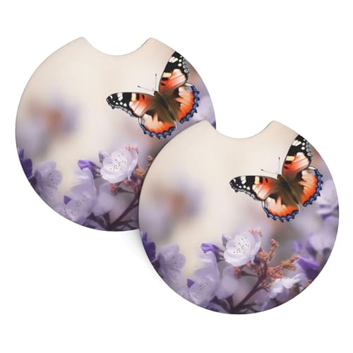 Portavasos para carro 2 unidades diseño primavera y mariposa miniatura 2