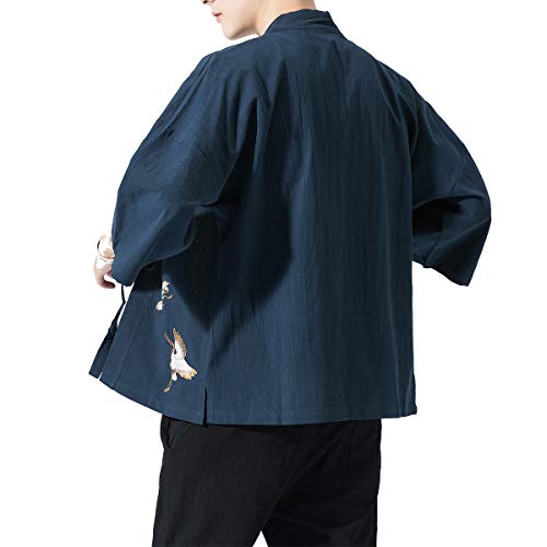 Image of PRIJOUHE Men's Kimono Jackets Cardigan Lightweight Casual Cotton Blends Linen Seven Sleeves Open Front Coat Outwear