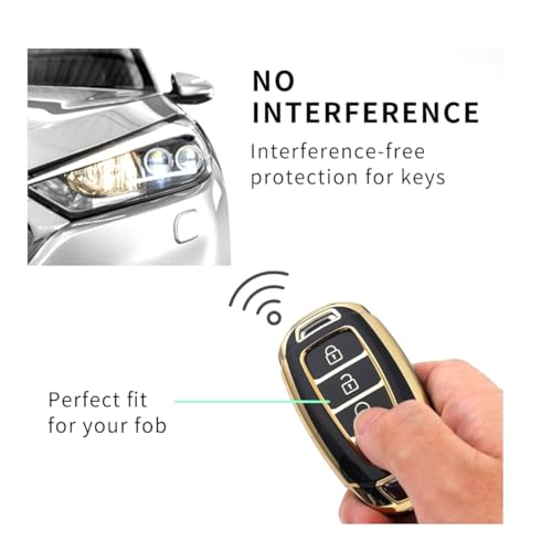 Image of TPU Car Key Cover Black & Golden Compatible for Hyundai New Verna 2020, Tucson 2021 (Hyundai, 4 Button Push Start Key New)