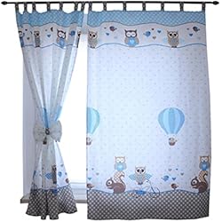 Cortinas Habitacion Bebe TupTam Cortinas con Trabillas para Habitación Infantil 2, Buhos 2 Azul, c. 155x95 cm