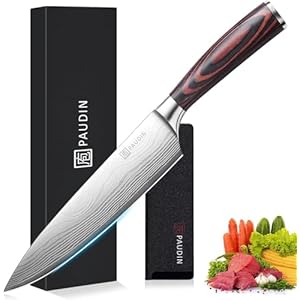 PAUDIN Coltello da Chef Professionale da 20 cm, da Cucina per Cuoco, in Acciaio Inossidabile al Carbonio di Alta Qualità, Lama Super Affilata con Impugnatura Ergonomica