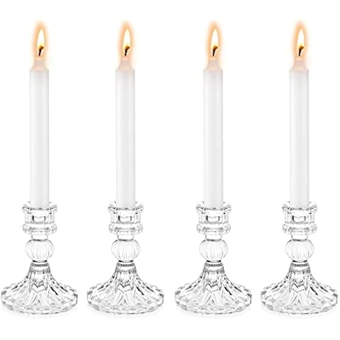 Sziqiqi Kerzenständer Glas 4er Set, Kerzenhalter für Spitzkerzen Glas, Elegante Kerzenleuchter Kristallkerzenhalter für Tischaufsätze für Esszimmer Hochzeitsfeier Cover