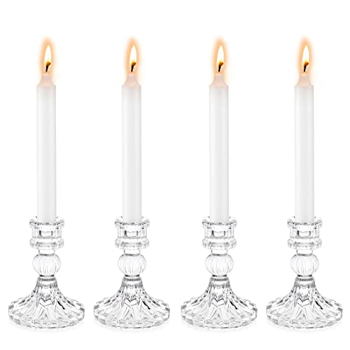 Sziqiqi Cristal Bougeoirs en Verre Lot de 4, Bougoire Decoratif Bougie Chandelier Conique en Verre Clair, Élégants Bougeoirs pour Centres de Table pour Salle à Manger Salon Fête de Mariage Noel