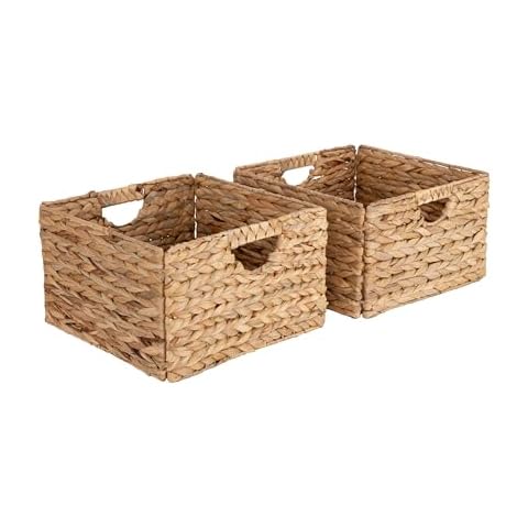 Seville Classics Premium Natural Handwoven Portable Laundry Bin Basket with Carrying Handles, Household Storage for Clothes, Linens, Sheets, Toys, Natural Water Hyacinth, Rectangular (2-Pack) Cover