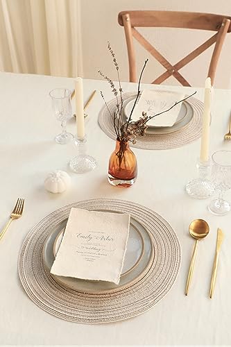 Floroom 15 Inch Round Braided Placemats Set of 4, Washable Heat Resistant Cotton Polyester Circle Place Mats for Kitchen Dining Table - Canvas Beige