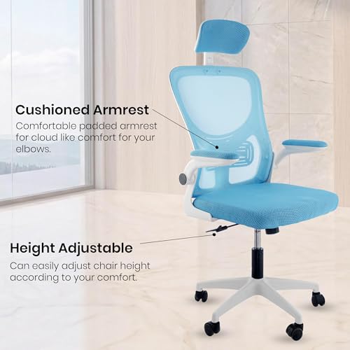 Image of Casa Copenhagen Blue White | High Back Imported Mesh Fabric Boss Office Chair | Y Design Ergonomic Back Support | 2D Aero Design Adjustable Armrests | Synchro Tilt Lock Mechanism Support