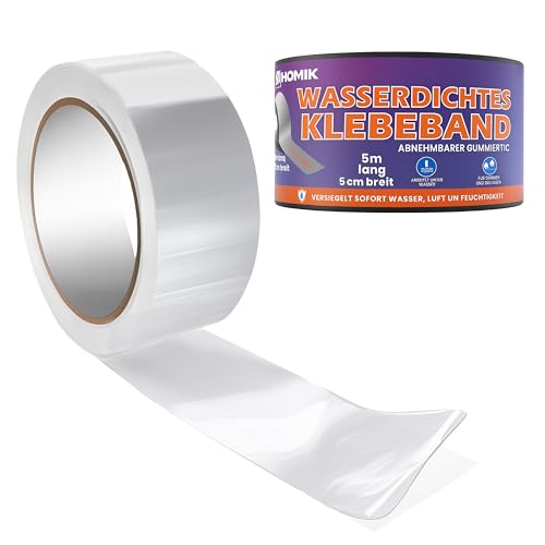 HOMIK Nastro Adesivo Impermeabile Trasparente Ultra Resistente 5cm x 5m – Nastro di Riparazione Impermeabile per Superfici Lisce, Nastro Sigillante Impermeabile, Resistente ai Raggi UV