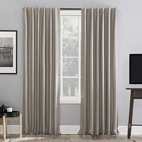 Sun Zero Greyson Faux Dupioni Silk Thermal Extreme Total Blackout Back Tab Curtain Panel, 50" x 84", Stone Beige Cover