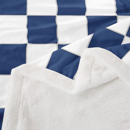 Image of Erosebridal White Blue Plaid Throw Blanket Throw 50 inchX60 inch Navy Blue Checkerboard Fleece Bed Blanket for Kids Boys Teen,Checkered Grid Sherpa Blanket Modern Aesthetic Geometric Fuzzy Blanket