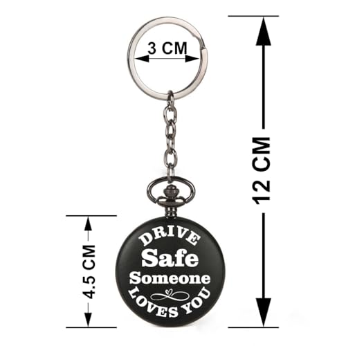 Image of Vintage Gandhi Style Pocket Watch with Engraved Designs & Messages Royal Black Analog for Men Women & Kids Includes Key Ring for car or Bike Keys Ideal Gift