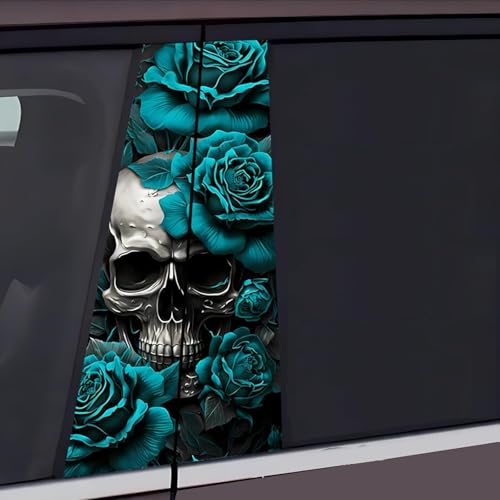 Image of Blueshyhall 2PCS Car B-Pillar Vinyl Decals, Skull Skeleton Personalized Vehicle Door Pillar Sticker, Waterproof Sun Protection Scratch Cover