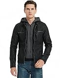 RISISSIDA Men Faux Leather Jacket with Hood,Motorcycle Biker Vegan Pleather Zip Up Coat Black M