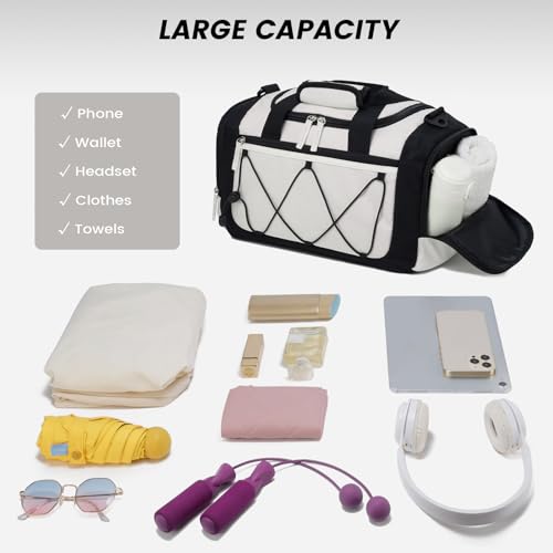 Image of Vorspack Gym Bag for Women - 15 Inches Small Duffle Bag for Travel Lightweight Duffel Bag Personal Item Travel Bag Weekender Bag for Travel Sports Gym - Beige