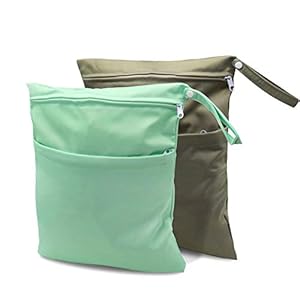 Wet Bag for Cloth Diapers – 2 Pack Diaper Bag Dry with Washable Waterproof Reusable Pouch, Zipper Pocket for Swimsuits…
