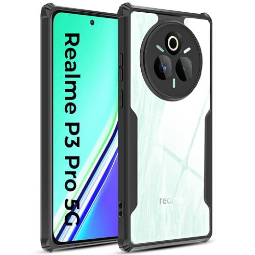 Image of A rtistque Clear Hard Transparent Acrylic Armor Anti-Drop Shockproof TPU Edge Back Cover Case for Realme P3 Pro - Black