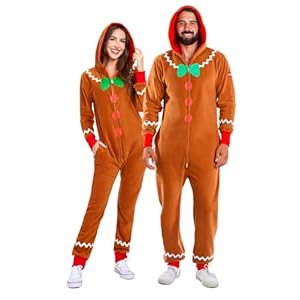Tipsy Elves Cozy Men’s Gingerbread Jumpsuit – Funny Gingerbread Cozy Christmas Onesie :
