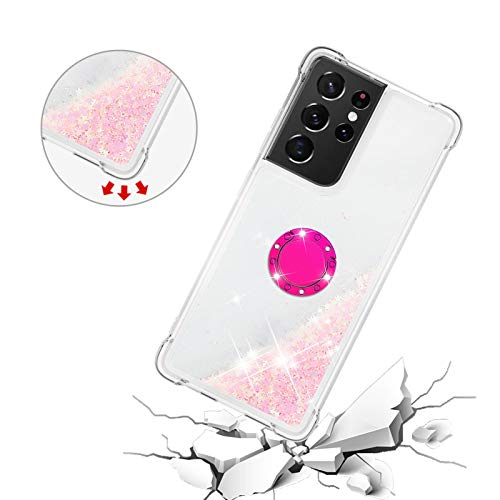 Transparent Liquid Case for Galaxy S21 Ultra 5G with Ring Holder, Silicone Phone Case Glitter Floating Liquid Cover Bumper Case Sparkly Back Case Resistant Compatible with Samsung Galaxy S21 Ultra 5G