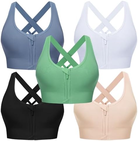 Sykooria Women Sports Bras High Impact Strappy Cross Back Padded Workout Bras for Running Yoga Gym